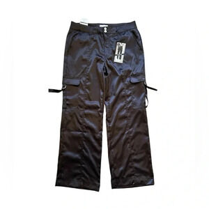 LOVE FIRE Women’s Brown The Satin Cargo Flare Wide Leg Pants Size 15 NWT